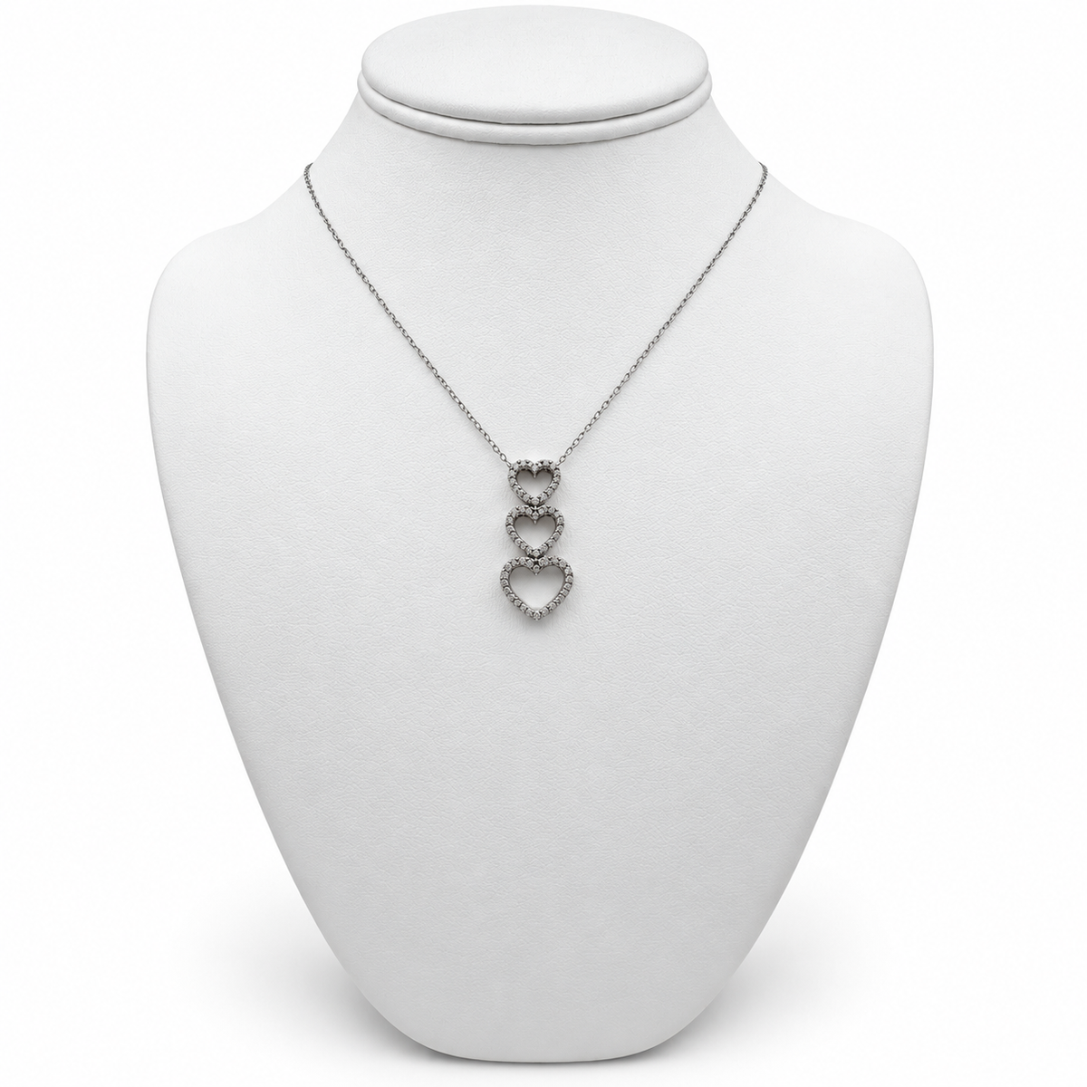 10k White Gold Heart Pendants with Diamonds and 18" Necklace.