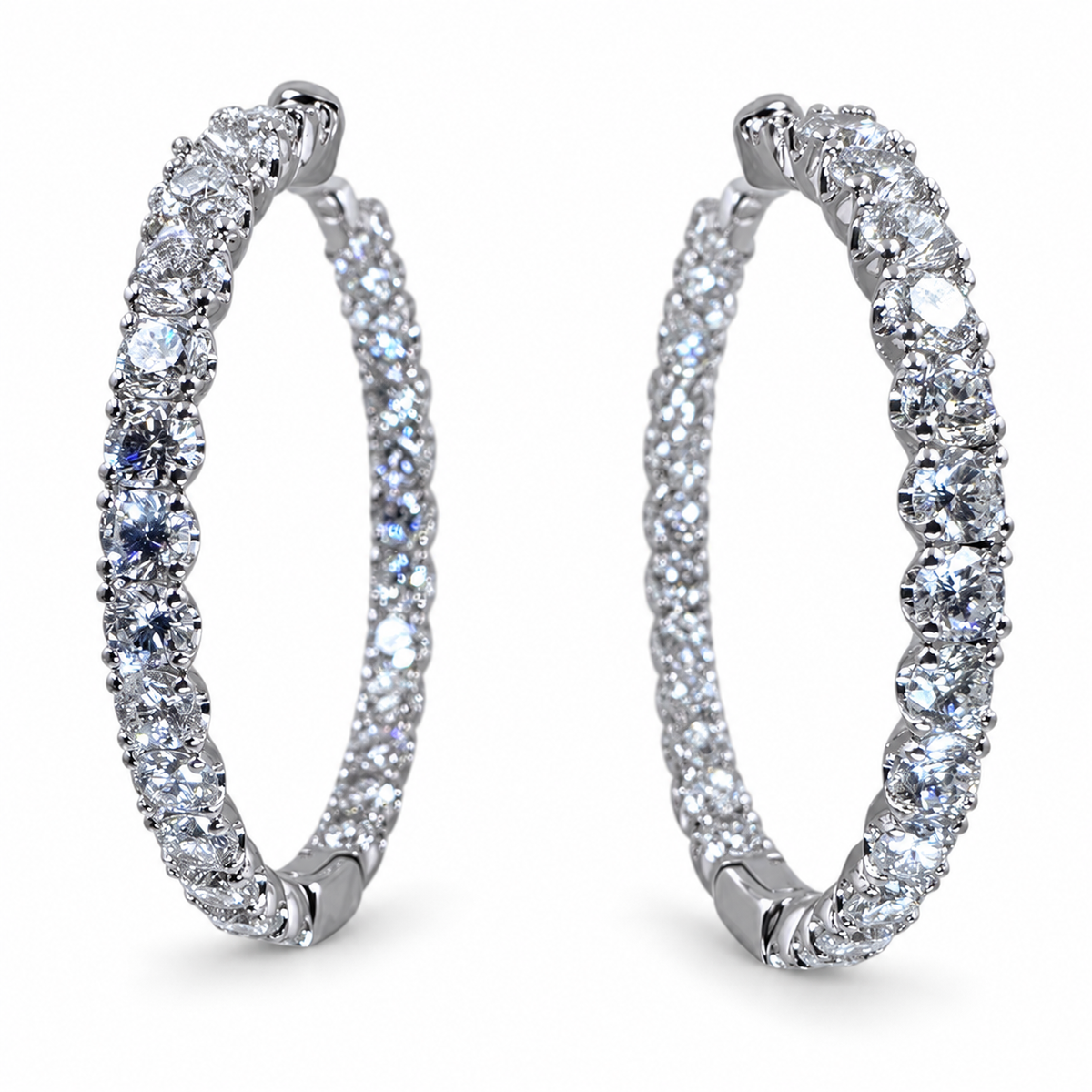 14K White Gold Hoop Earrings with Lab Grown Round Diamonds 3.66 Carat. (New)