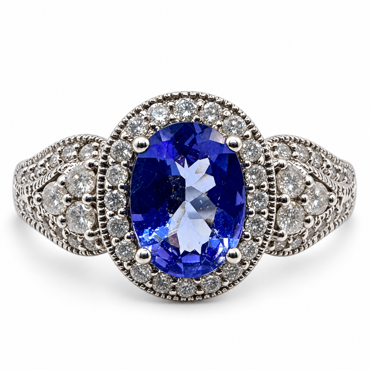 14K White Gold Ring with 1.25Ct. Tanzanite and Diamonds 1.08 Ct. (Size 9.25)