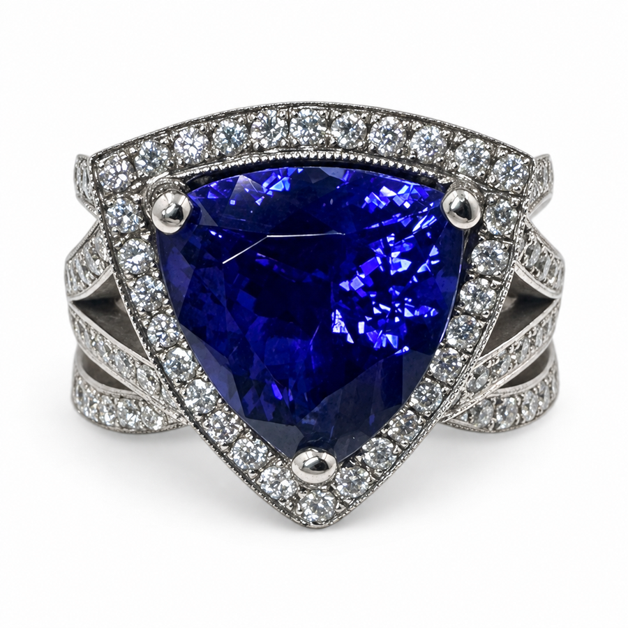 14K White Gold Ring with 4.95Ct. Tanzanite and Diamonds 1.30 Ct. (Size 6.00)