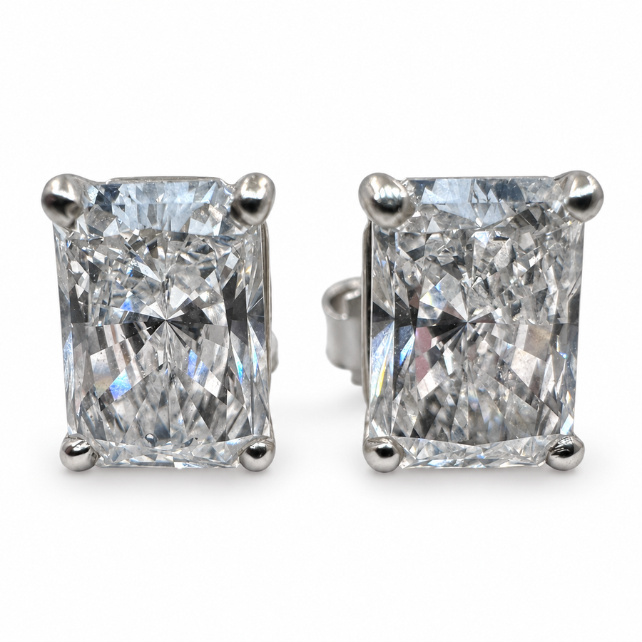 14K White Gold Stud Earrings with Lab Grown Radiant Cut Diamonds 3.06 Carat. (New)