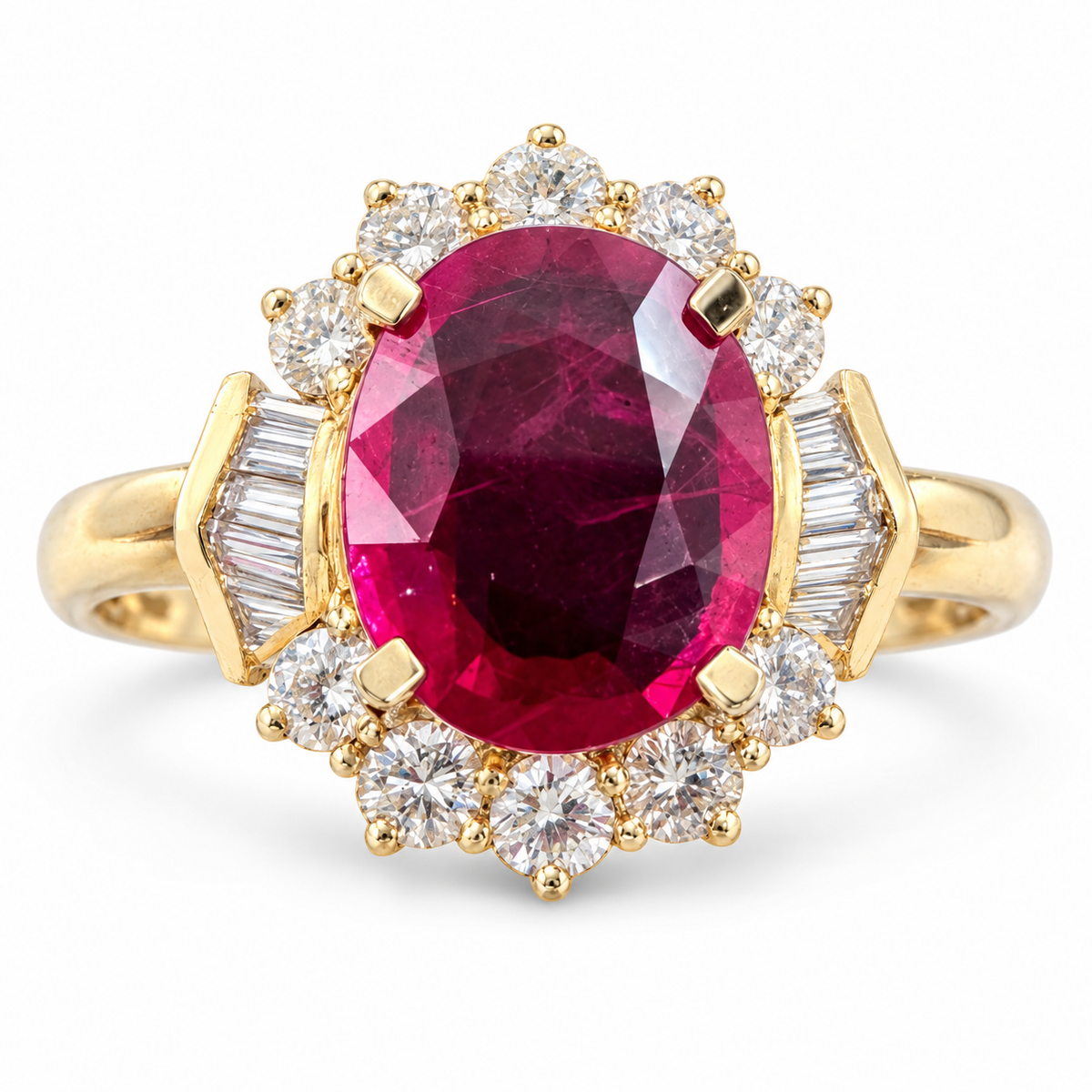 14K Yellow Gold Ring with 2.50 Ct. Ruby and Diamonds. (Size 7.25)