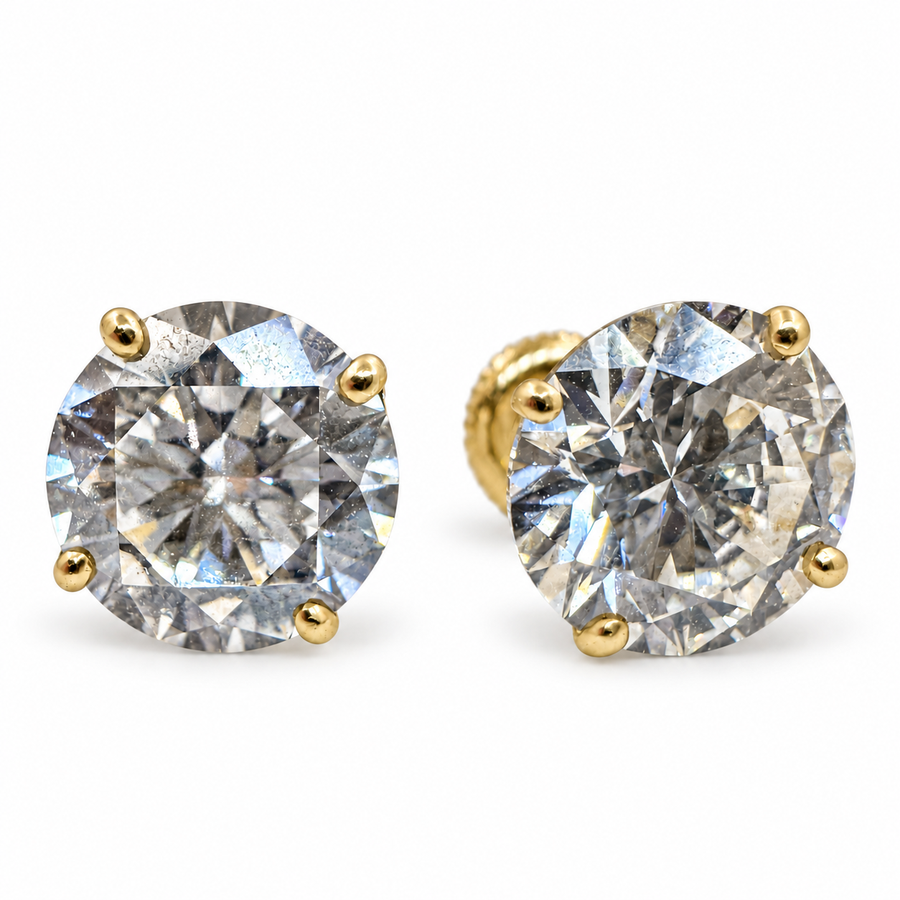 14K Yellow Gold Stud Earrings with Lab Grown Round Diamonds 6.02 Carat. (New)