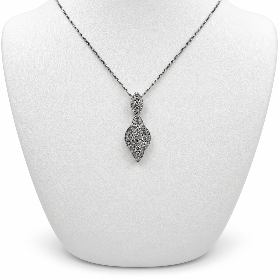 14k White Gold Art Deco Pendant with Diamonds and 16" Necklace.