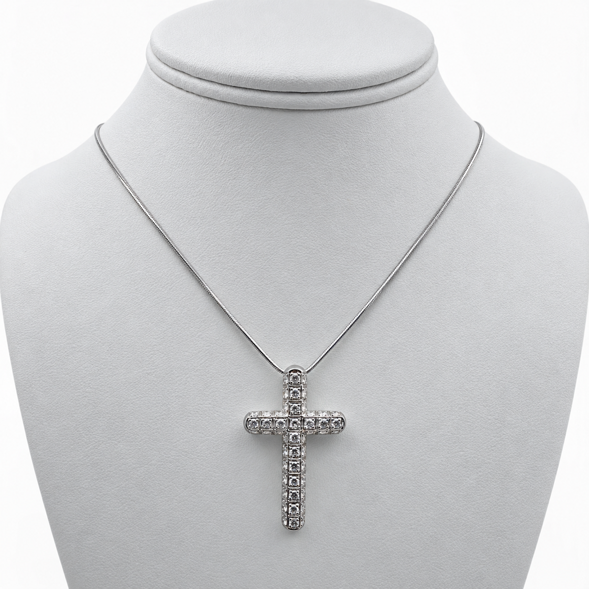 14k White Gold Cross Pendant with Diamonds and 16" Necklace.