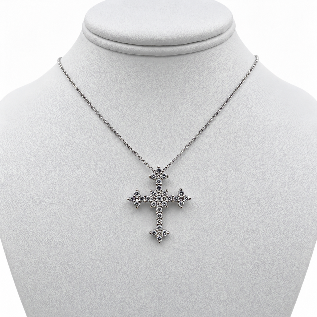 14k White Gold Cross Pendant with Diamonds and 16" Necklace.