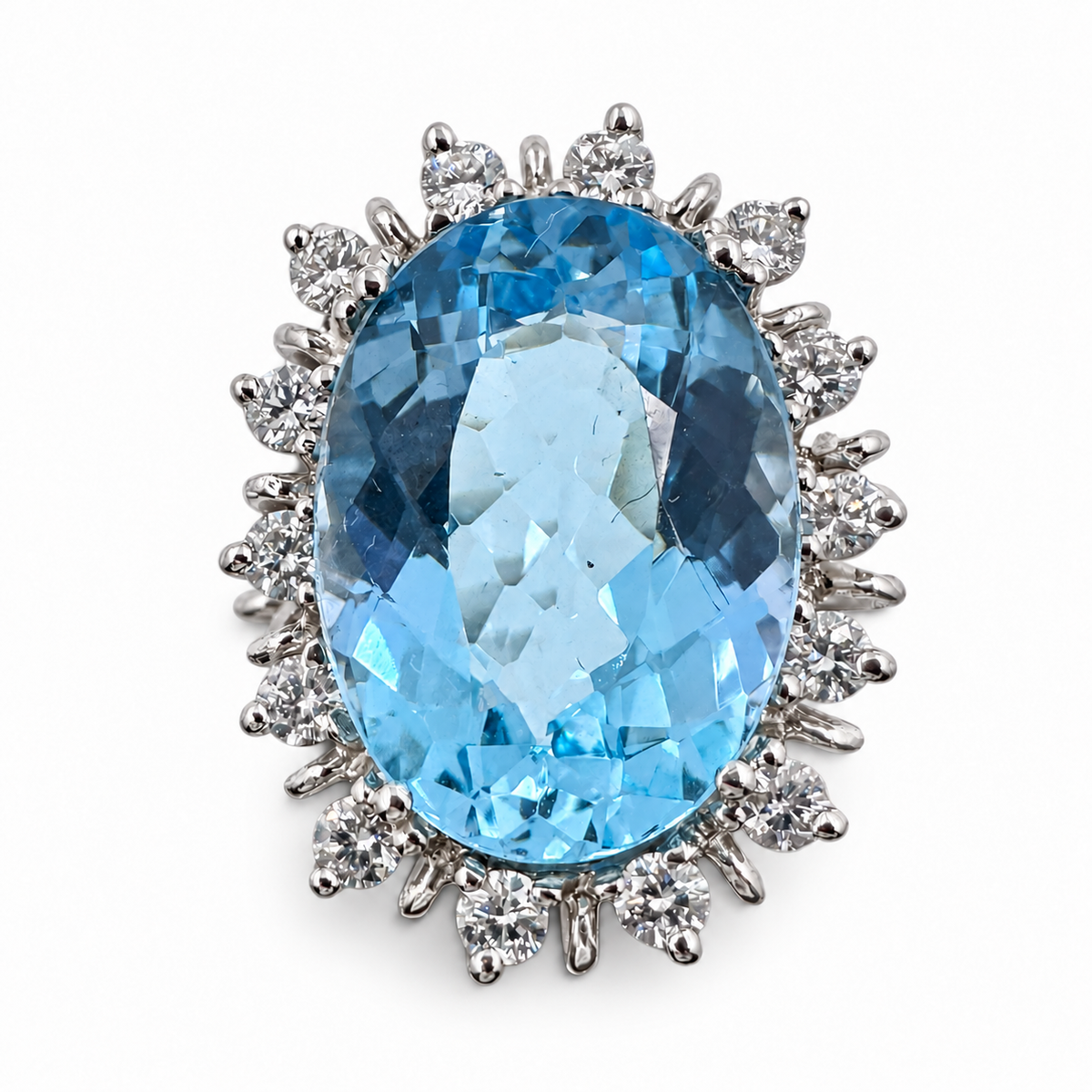 14k White Gold Ring with 10.00Ct. Topaz and Diamonds 0.56 Ct. (Size 5.25)