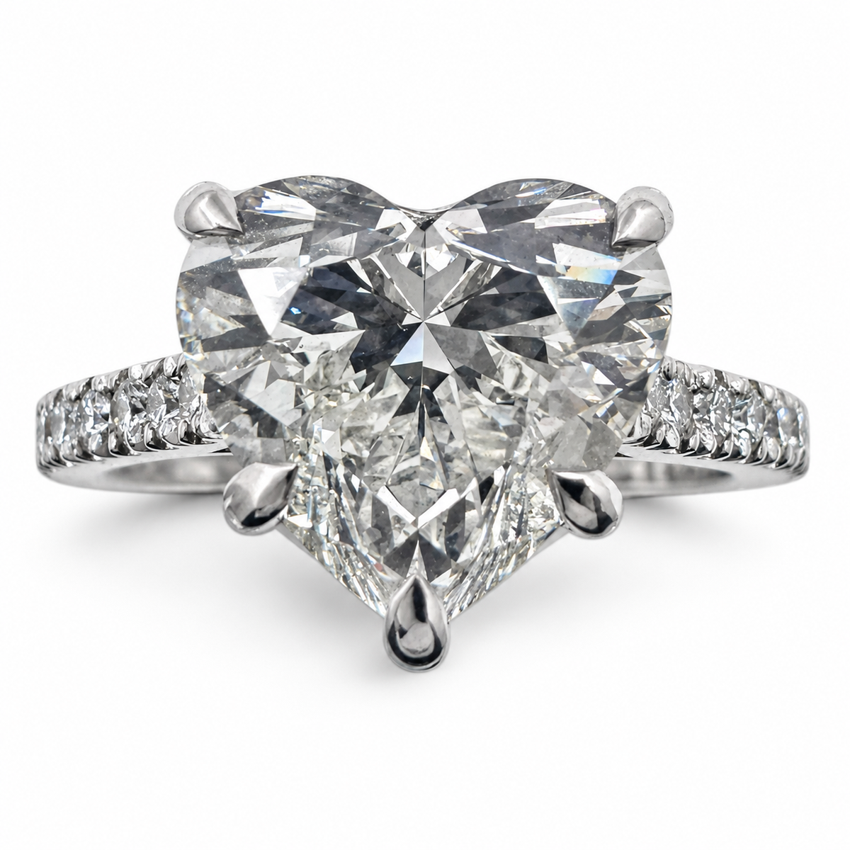 14k White Gold Ring with 3.05Ct. Lab Grown Heart Shaped Diamond With Side Diamonds 0.20 Ct. (Size 6.50)