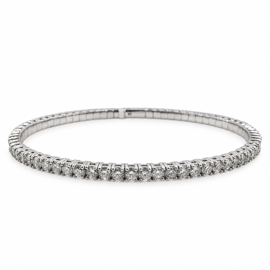 14k White Gold with Diamonds 2.08 Carat and 6.75" Flexible Bangle. (New)