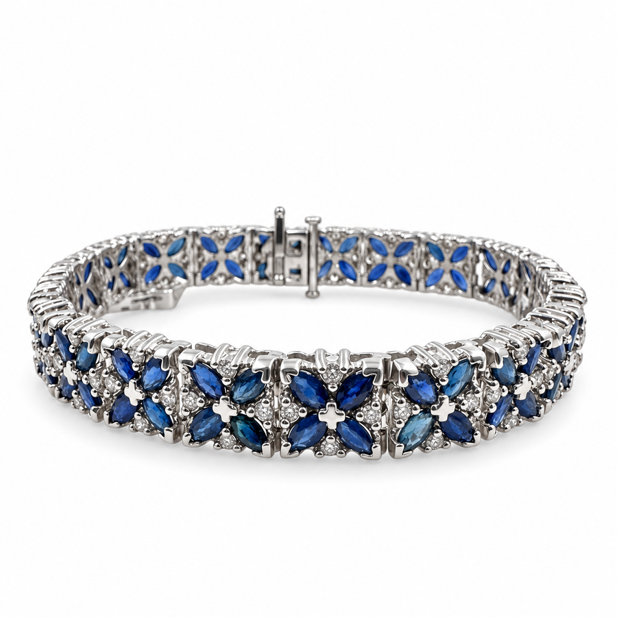 14k White Gold with Sapphires 9.50 Carat and 6.50" Bracelet. (New)