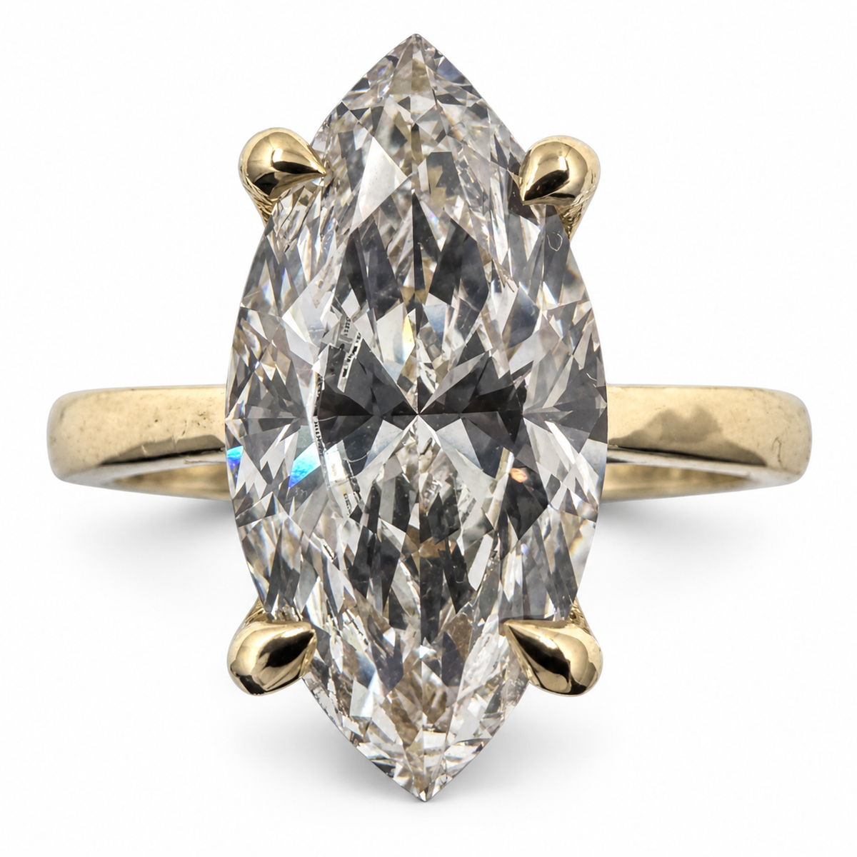 14k Yellow Gold Solitaire Ring with 3.05Ct. Lab Grown Marquise Diamond. (Size 6.50)