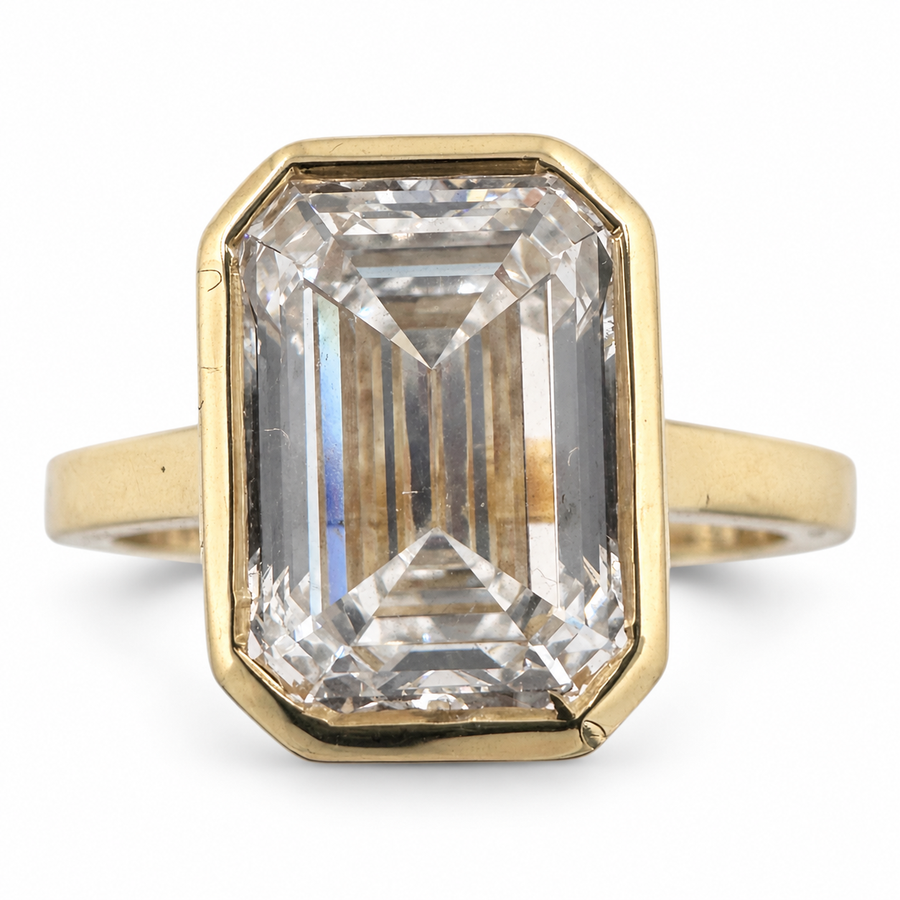 14k Yellow Gold Solitaire Ring with 3.07Ct. Lab Grown Emerald Cut Diamond. (Size 6.50)