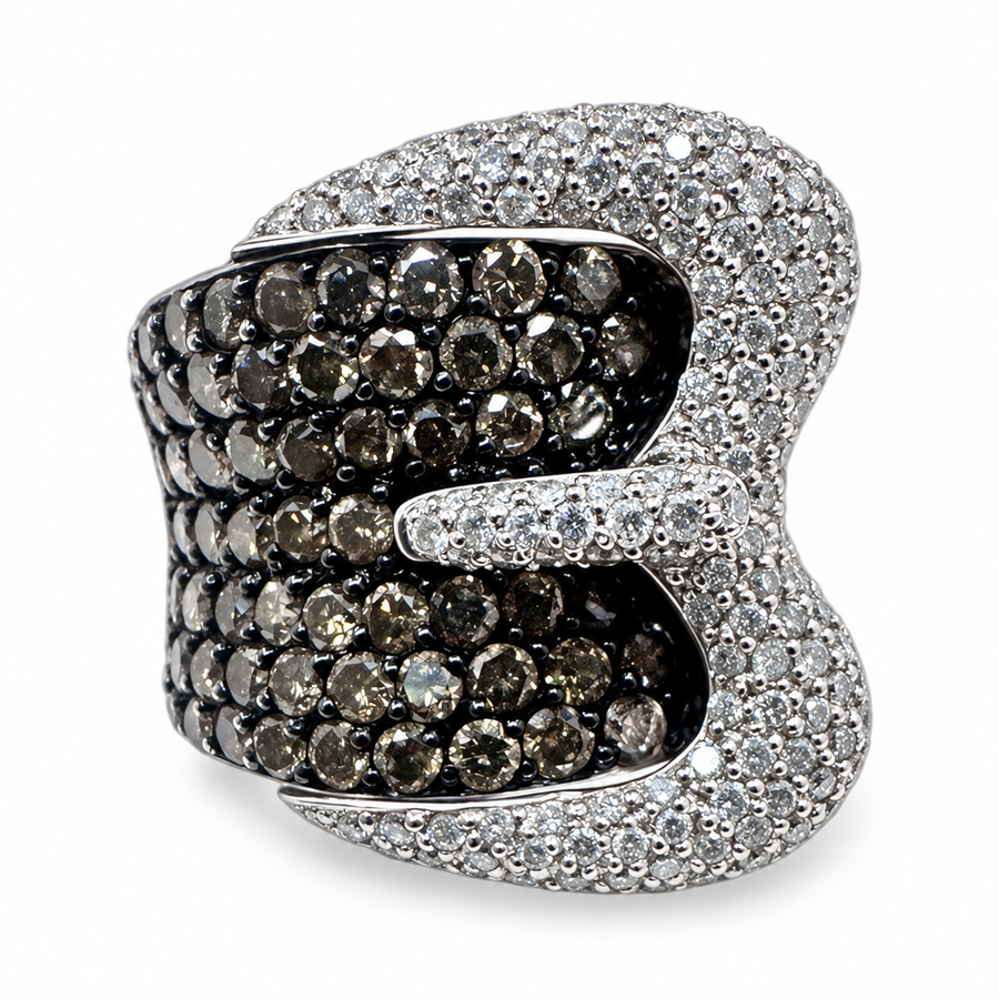 18K White Gold Band with Brown and White Diamonds 2.25 Ct. (Size 7.00)