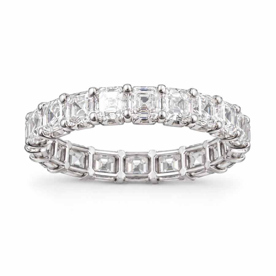 18K White Gold Eternity Band with Asscher Cut Diamonds 3.27 Ct. (Size 6.00)