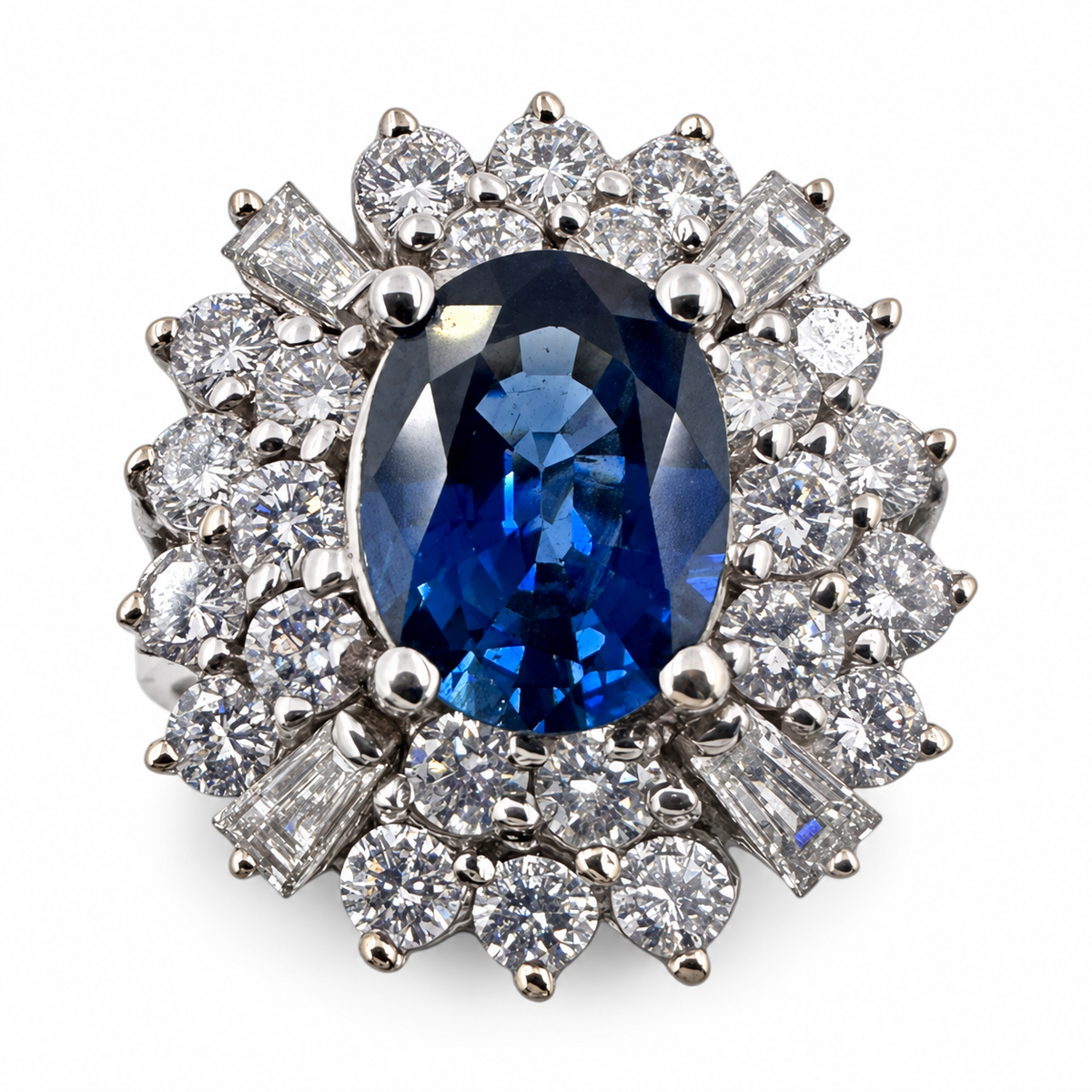 18K White Gold Ring with 1.00Ct. Sapphire and Diamonds 1.95 Ct. (Size 6.75)