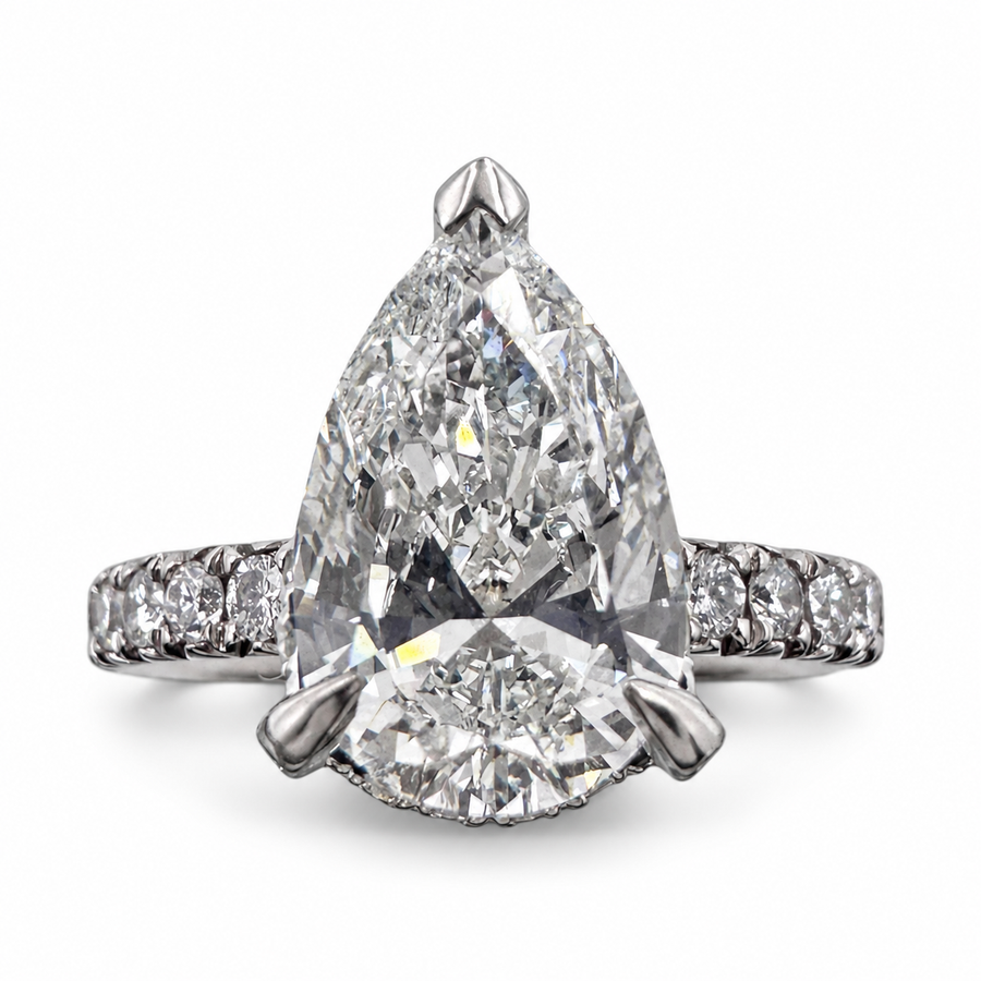 18k White Gold Ring with 2.01Ct. Lab Grown Pear Shaped Diamond With Side Diamonds 0.79 Ct. (Size 6.50)