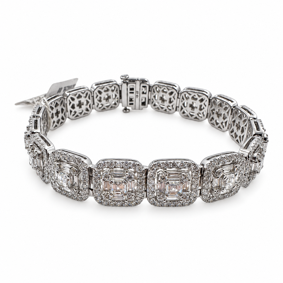 18k White Gold with Diamonds 10.09 Carat and 6.50" Bracelet. (New)