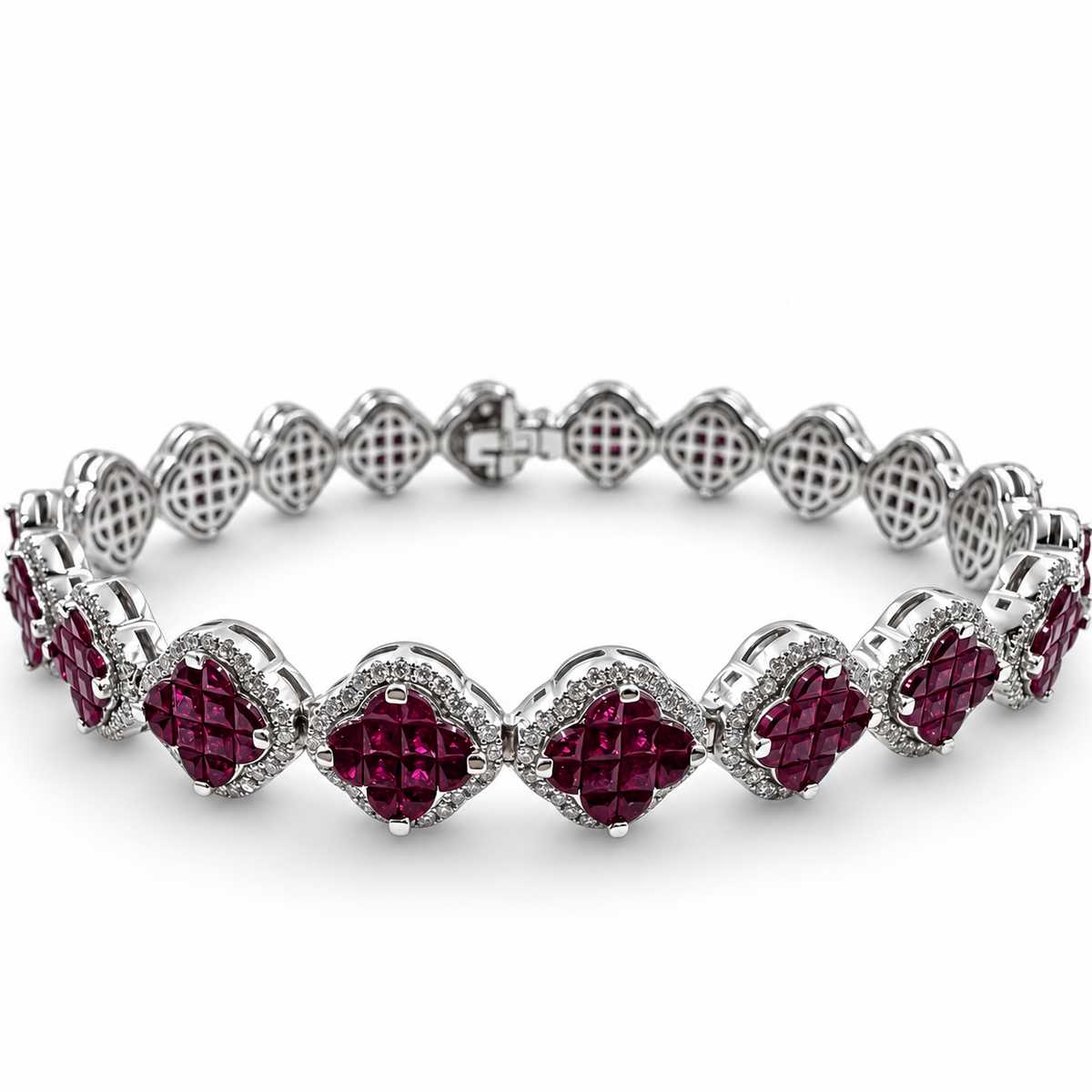 18k White Gold with Rubies 6.17 Carat with 6.75" Bracelet. (New)