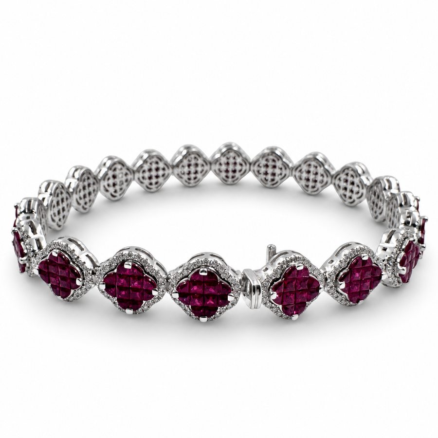 18k White Gold with Rubies 6.17 Carat with 6.75" Bracelet. (New)