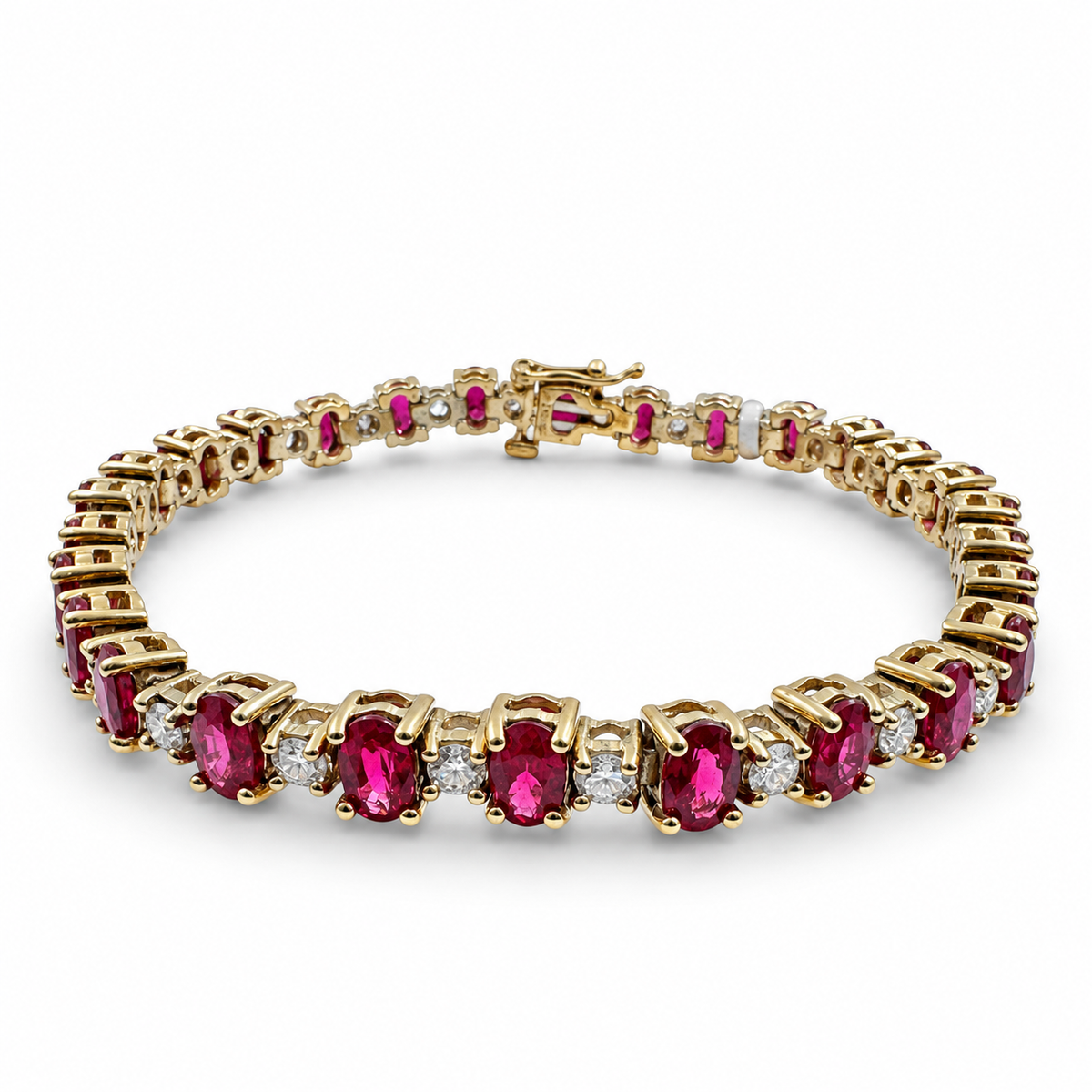18k Yellow Gold with Rubies 9.80 Carat Tennis 7.00" Bracelet. (New)