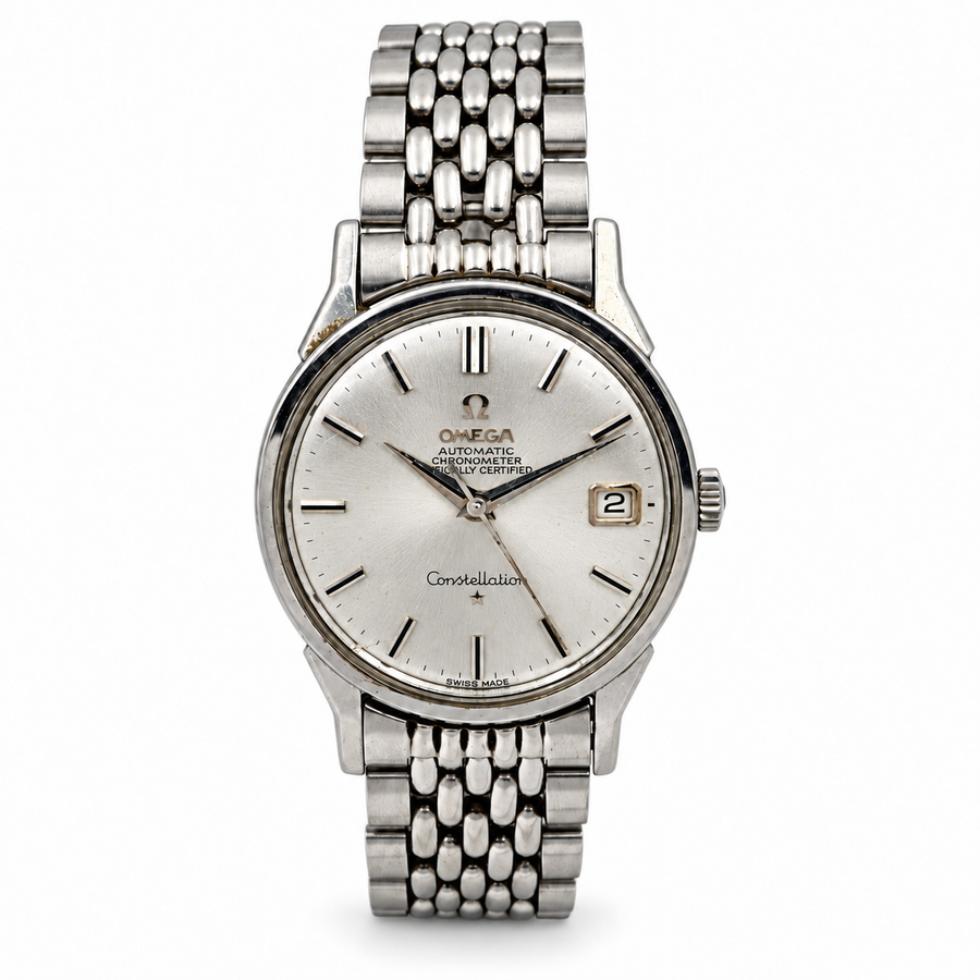 *1964 Men's Omega Constellation 34mm Automatic Vintage Stainless Steel Watch with Silver Dial. (Pre-Owned Box/Paper)