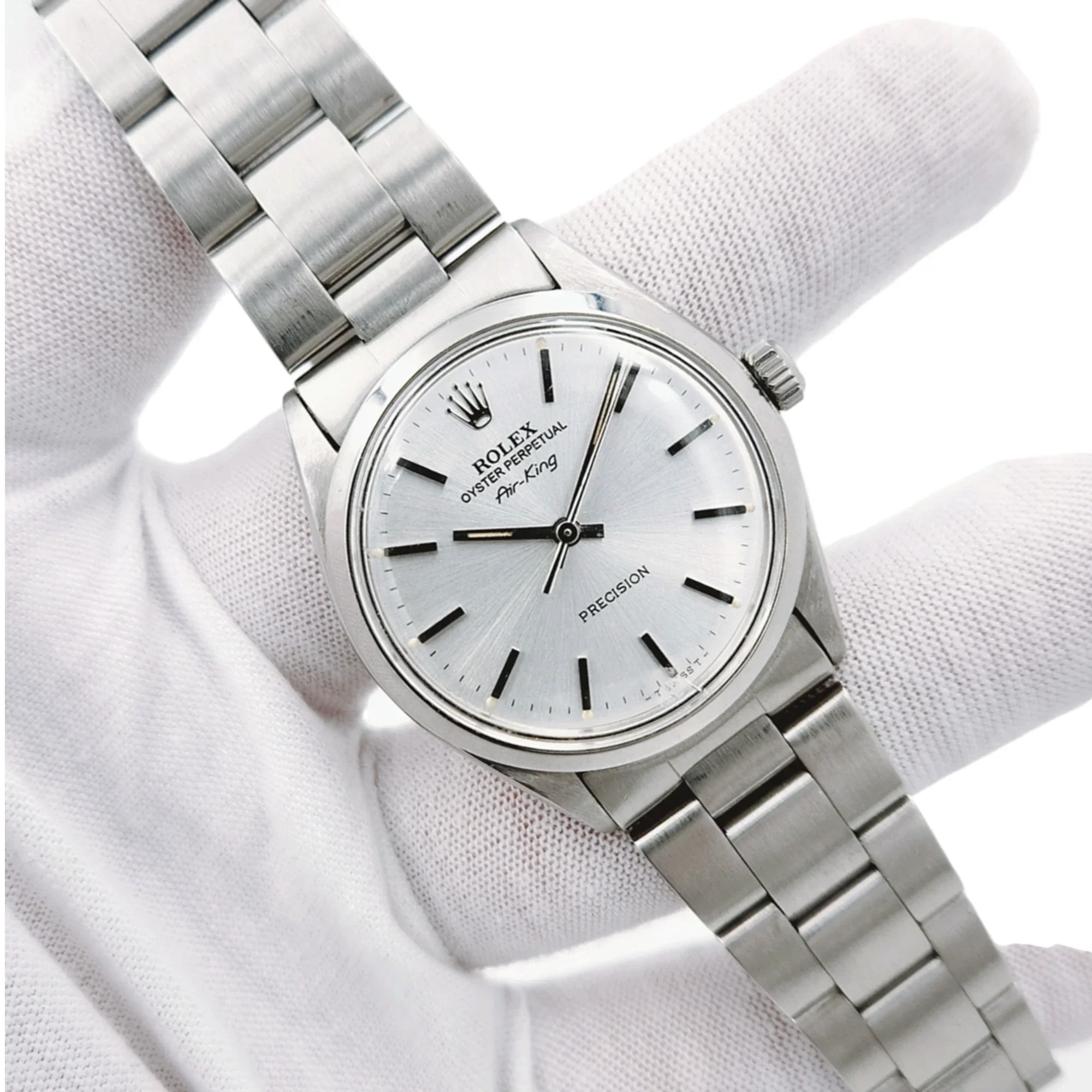 1970 Men's Rolex 34mm Air-King Vintage Oyster Stainless Steel Watch with Silver Dial and Smooth Bezel. (Pre-Owned 5500)