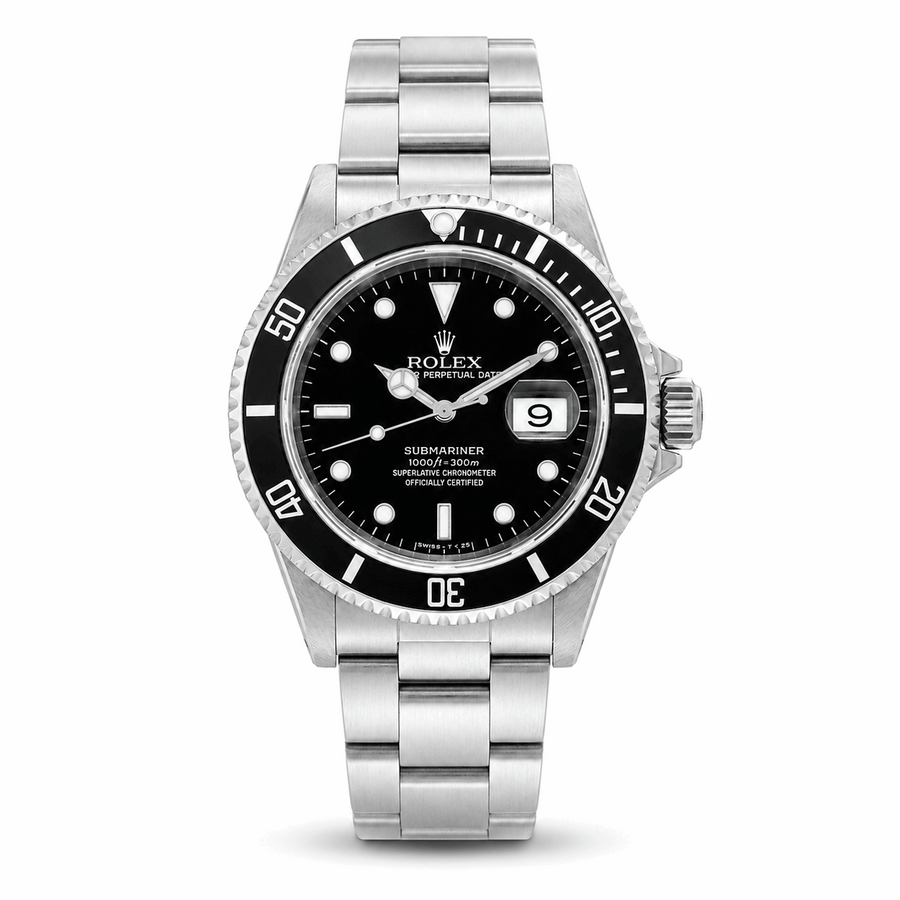1999 Men's Rolex 40mm Submariner Date Oyster Perpetual Stainless Steel Watch with Black Dial and Black Bezel. (Pre-Owned 16610)