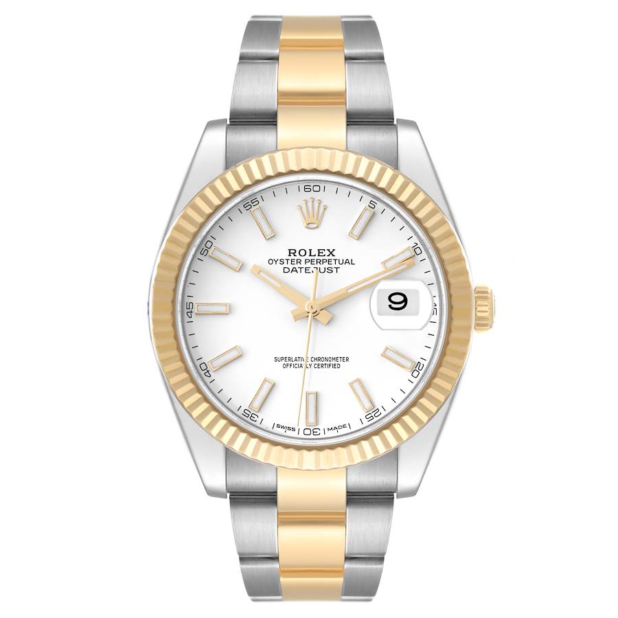 2021 Men's Rolex 41mm DateJust Two Tone 18K Yellow Gold / Stainless Steel Watch with White Dial and Fluted Bezel. (Pre-Owned 126333)