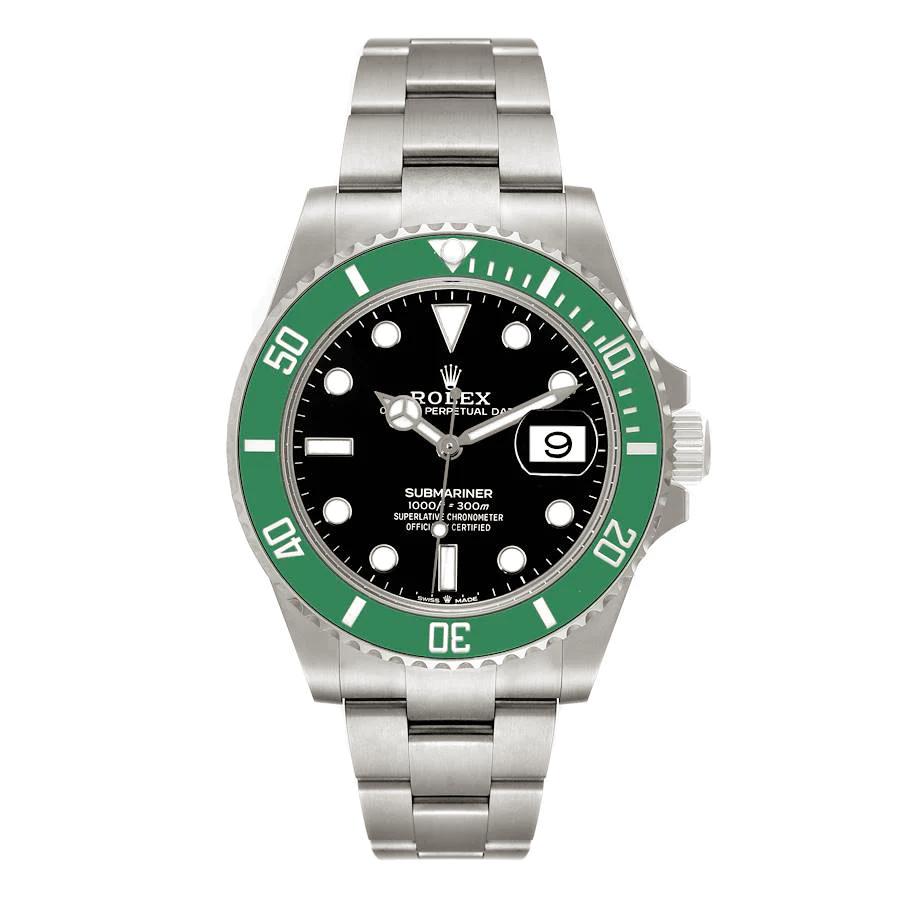 *2024 Men's Rolex 41mm Submariner Date "Starbucks" Oyster Perpetual Stainless Steel Watch with Black Dial and Green Ceramic Bezel. (UNWORN Box/Card 126610LV)