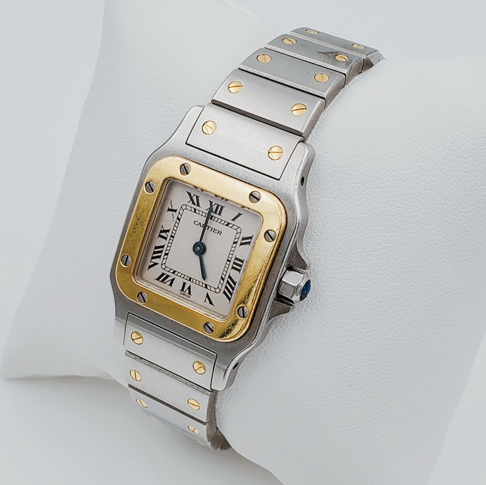Ladies Cartier 24mm Small Santos 18K Yellow Gold / Stainless Steel Watch with White Dial. (Pre-Owned)