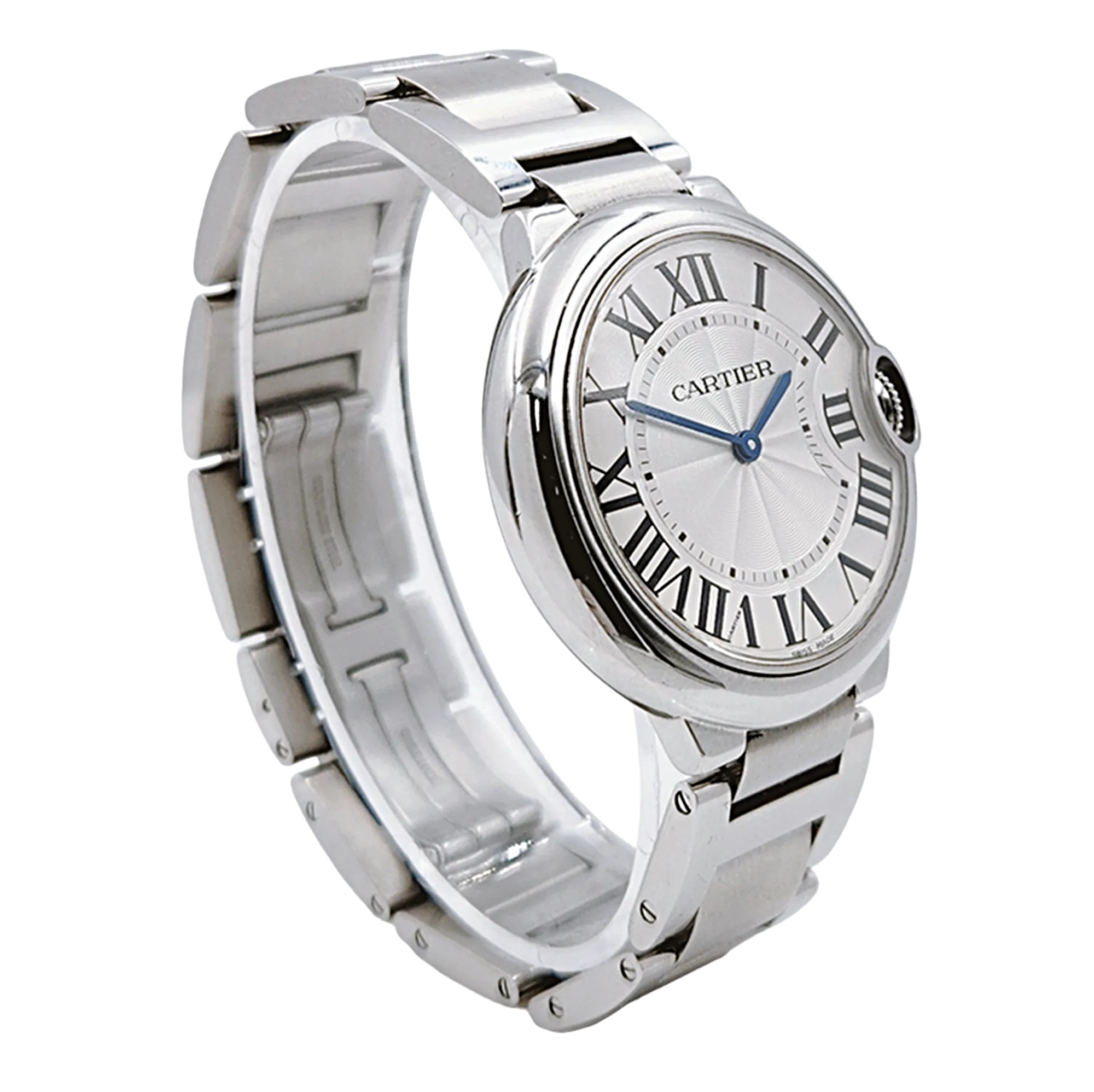Ladies Cartier 36mm Ballon Bleu Automatic Stainless Steel Watch with Roman Numeral Silver Dial and Smooth Bezel. (Pre-Owned)
