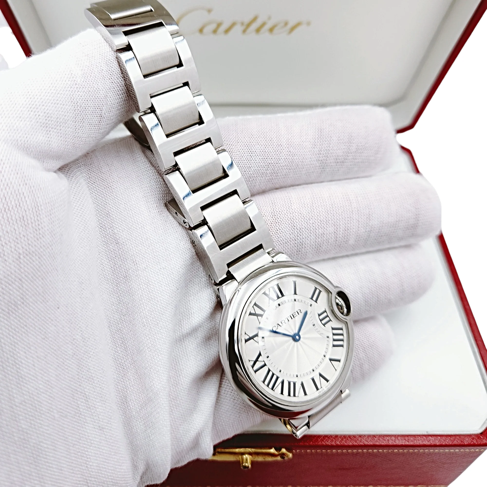 Ladies Cartier 36mm Ballon Bleu Automatic Stainless Steel Watch with Roman Numeral Silver Dial and Smooth Bezel. (Pre-Owned)