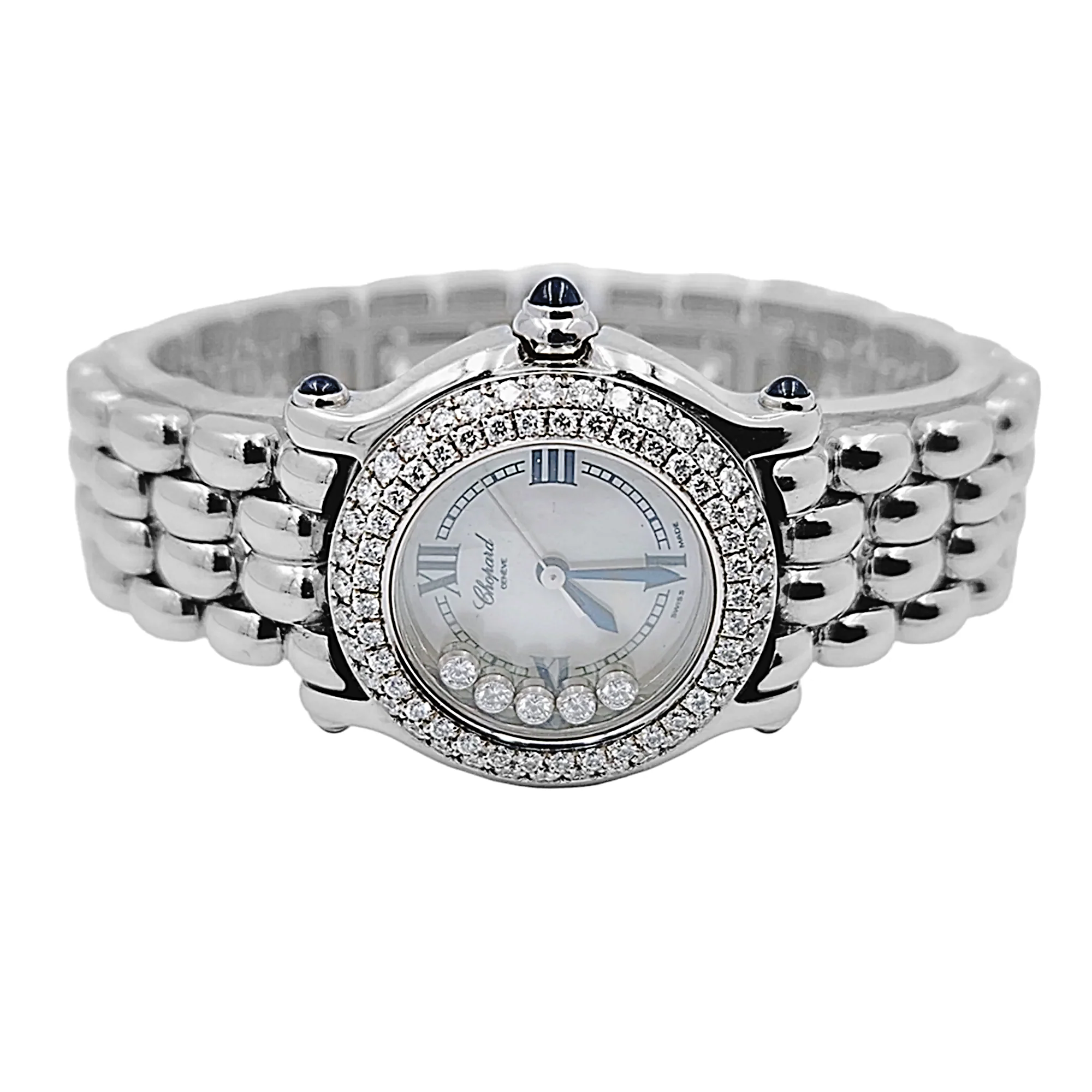 Ladies Chopard 26mm Happy Sport Five Diamond Stainless Steel Watch with Mother of Pearl Dial and Diamond Bezel. (Pre-Owned 27/8250-23)