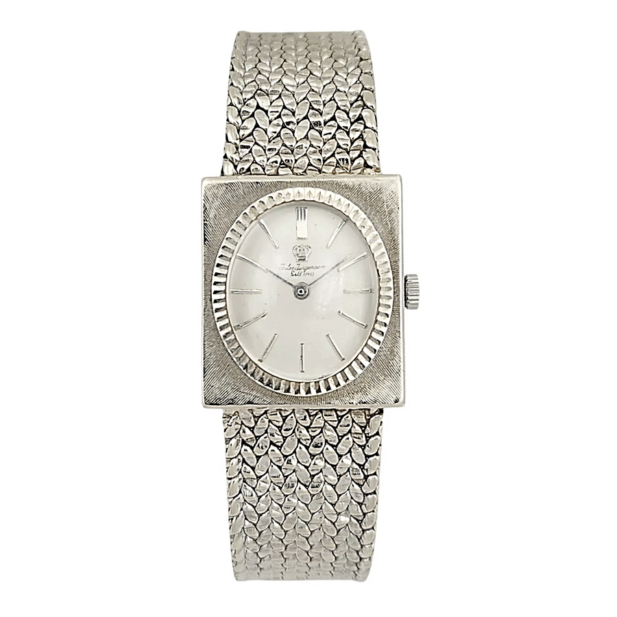 Ladies Jules Jurgensen 25mm Vintage 14K White Gold Watch with Silver Oval Dial. (Pre-Owned)