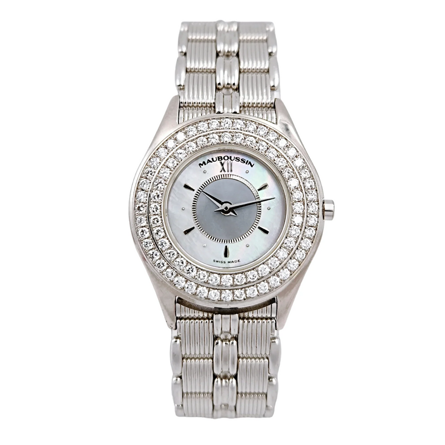 Ladies Mauboussin 26mm - 18K White Gold Watch With Mother of Peal Dial and Diamond Bezel. (Pre-Owned 63683)
