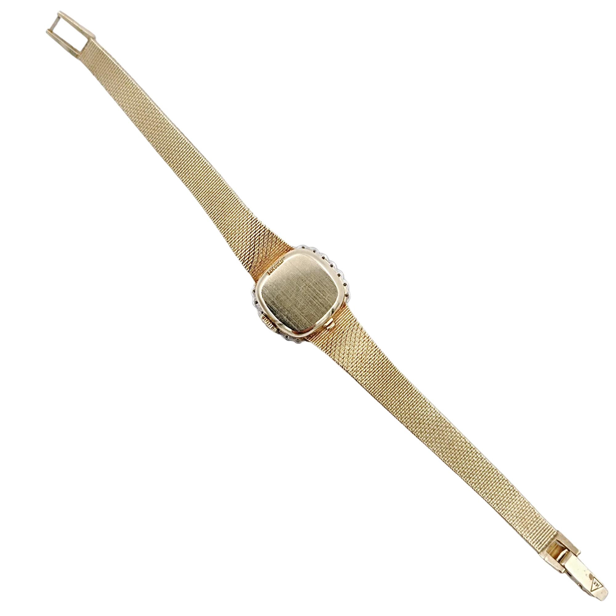 *Ladies Omega 20mm Vintage 14K Yellow Gold Automatic Watch with Gold Dial and Diamond Bezel. (Pre-Owned)