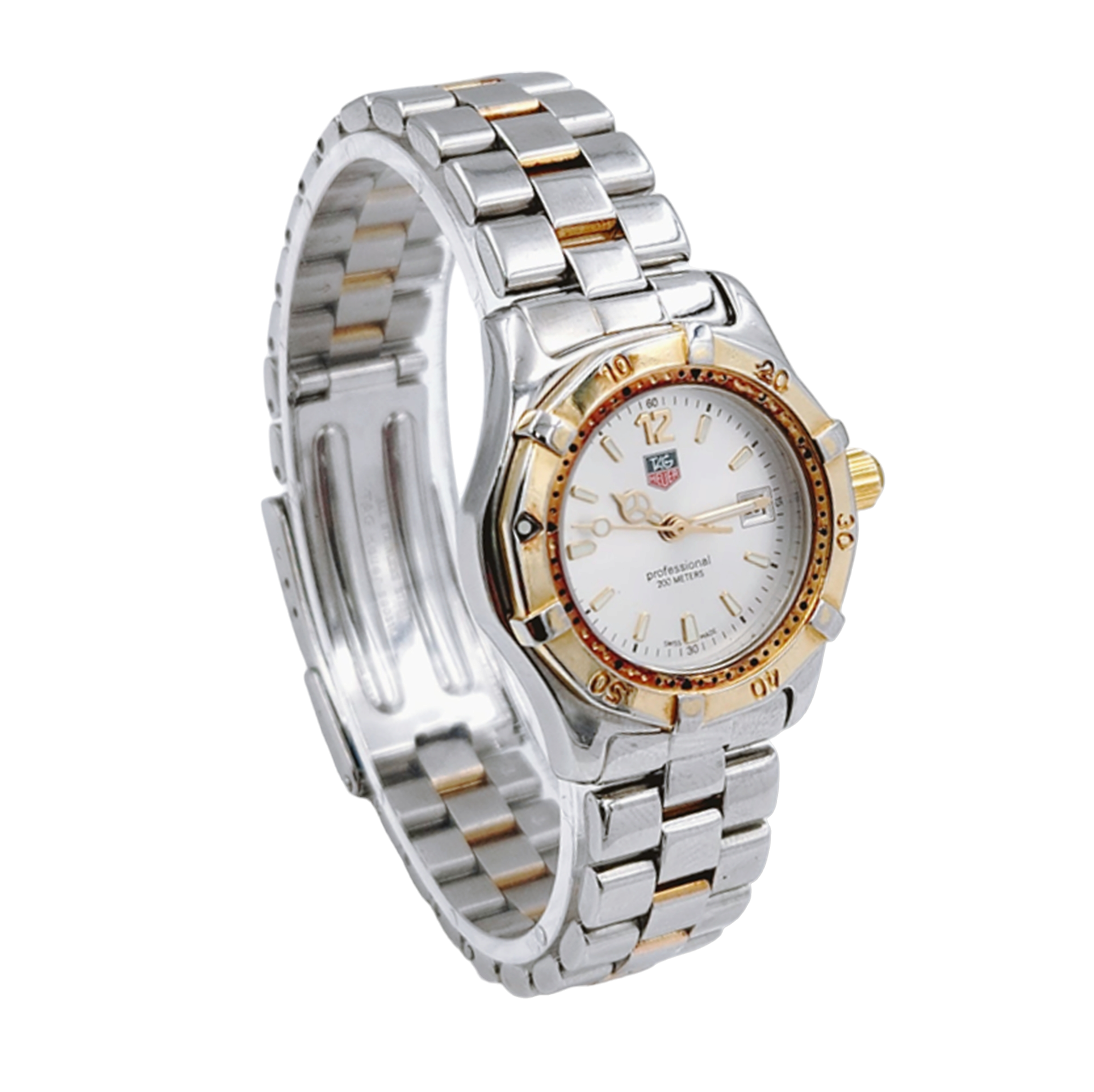 Ladies TAG Heuer Link 29mm Stainless Steel Watch with Silver Dial and Gold Pleated Bezel. (Pre-Owned WK1320)