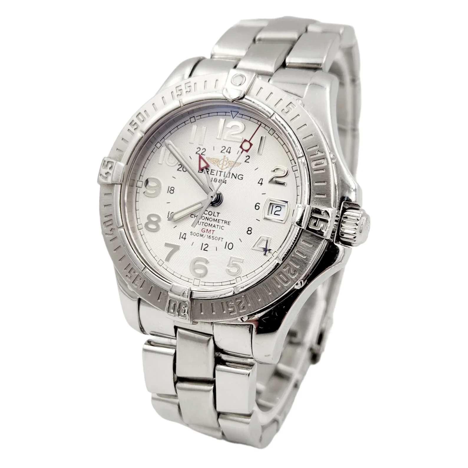 Men's Breitling 41mm Colt GMT Automatic Stainless Steel Watch with Off-White Chronograph Dial. (Pre-Owned A32350)