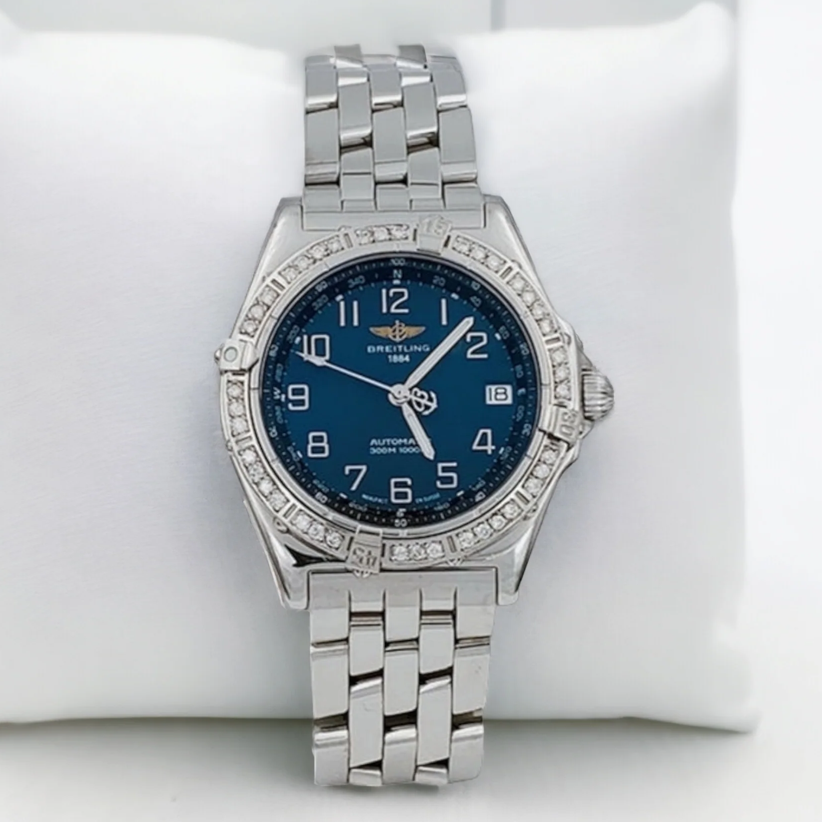 Men's Breitling A10350 Wings 38mm Stainless Steel Watch with Blue Dial and Diamond Bezel. (Pre-Owned)
