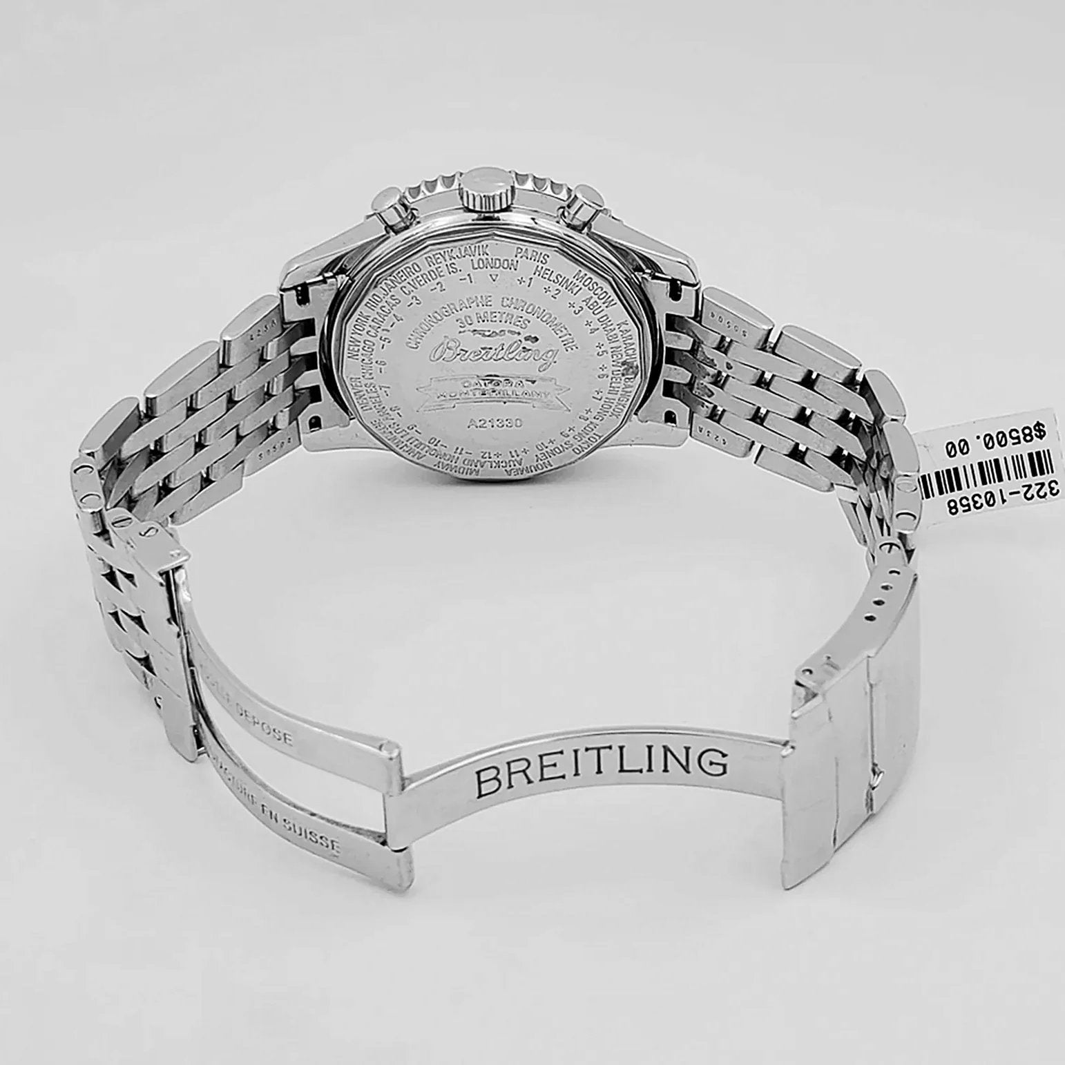 Men's Breitling A21330 Montbrillant 42mm Chronograph Stainless Steel Watch with White Dial. (Pre-Owned)