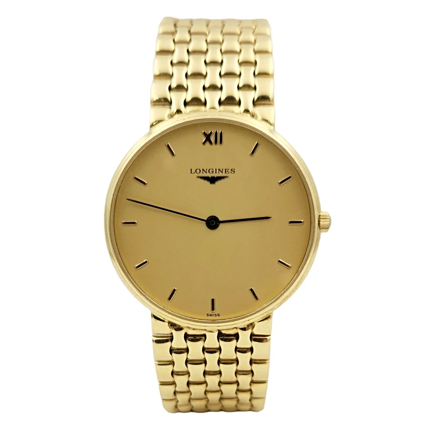 Men's Longines Vintage 34mm Watch with 18K Yellow Gold Band, Gold Dial and Gold Bezel. (Pre-Owned)