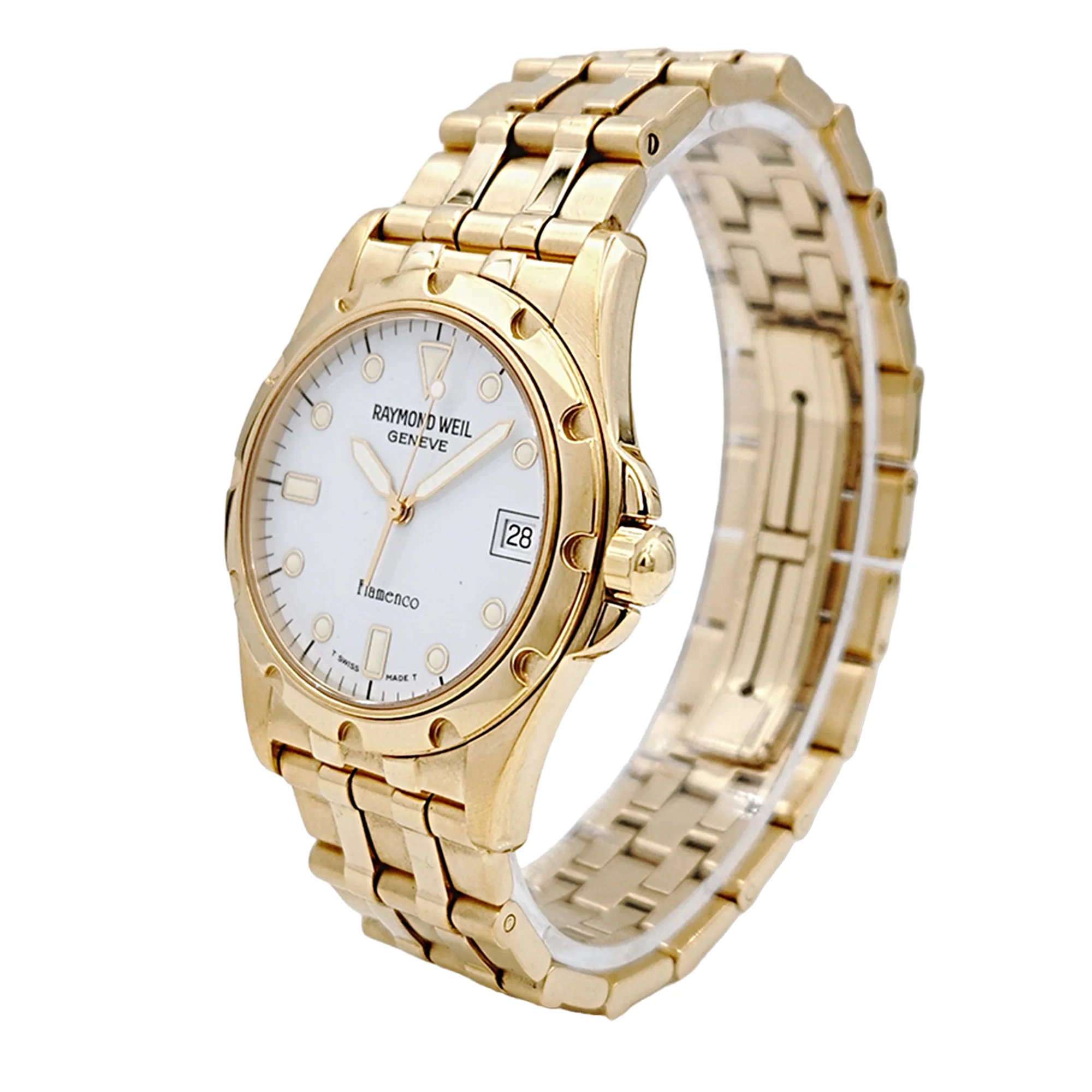 Men's Raymond Weil 36mm Flamenco Gold Plated Watch with White Dial. (Pre-Owned 5570)