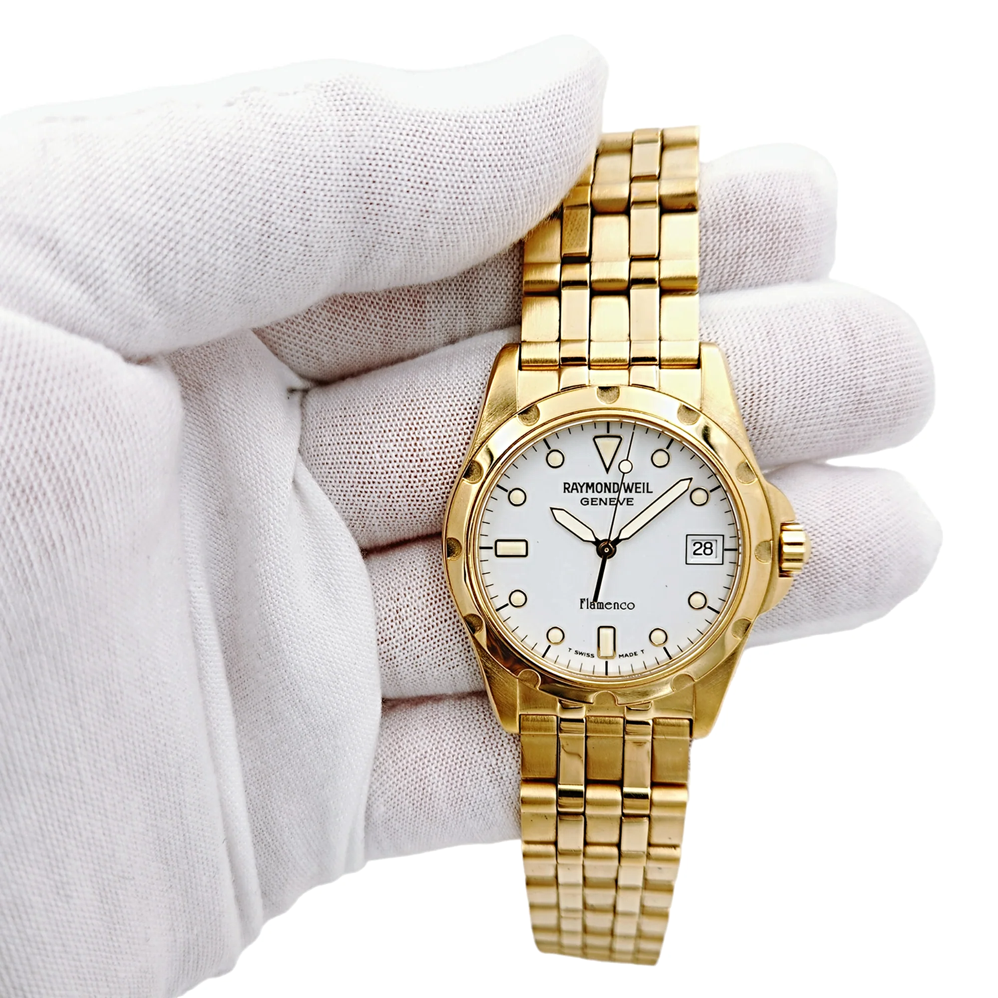 Men's Raymond Weil 36mm Flamenco Gold Plated Watch with White Dial. (Pre-Owned 5570)