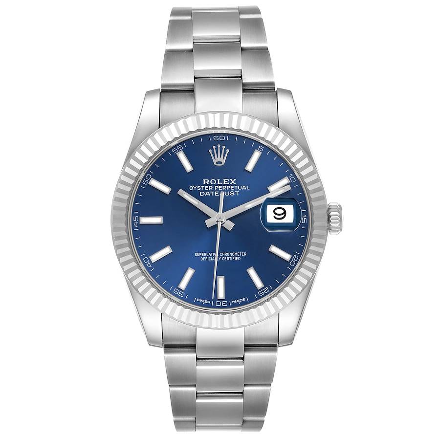 Men's Rolex 41mm DateJust II Stainless Steel Watch with Blue Dial and Fluted Bezel. (Pre-Owned 126334)