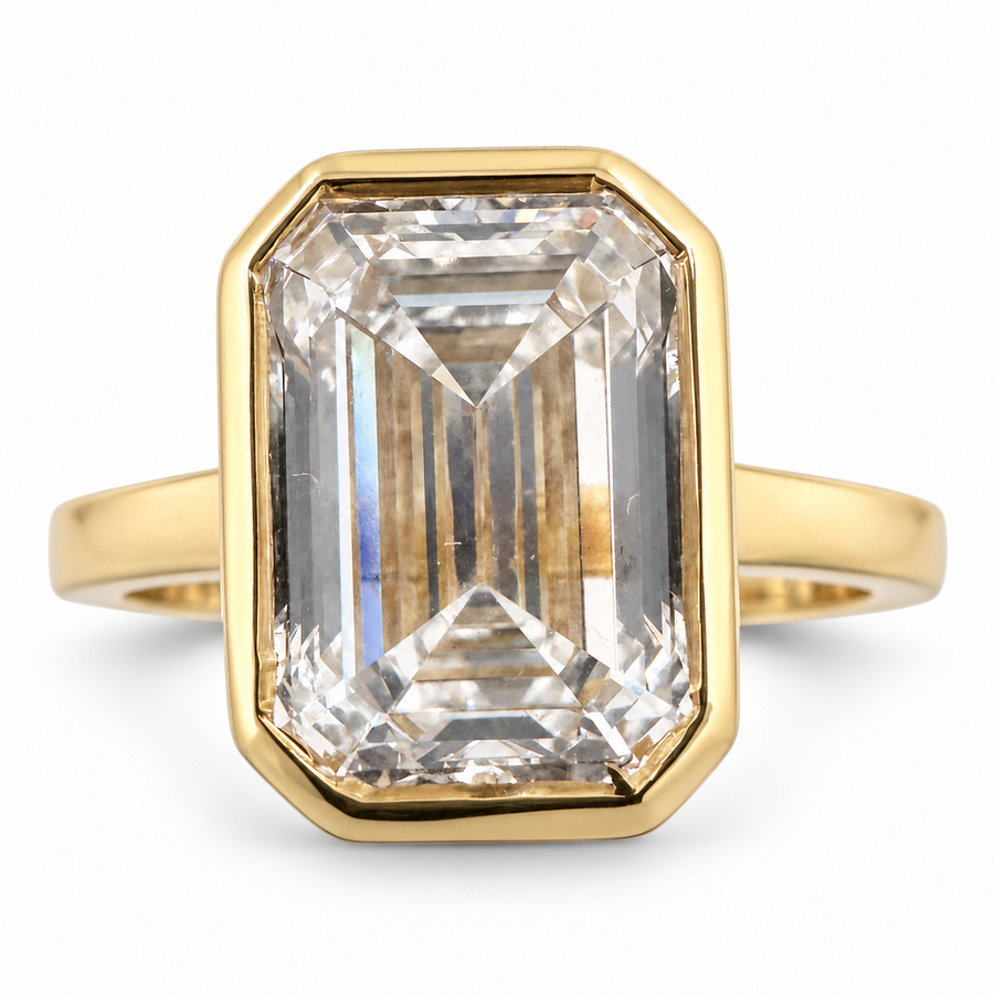 14k Yellow Gold Solitaire Ring with 3.07Ct. Lab Grown Emerald Cut Diamond. (Size 6.50)