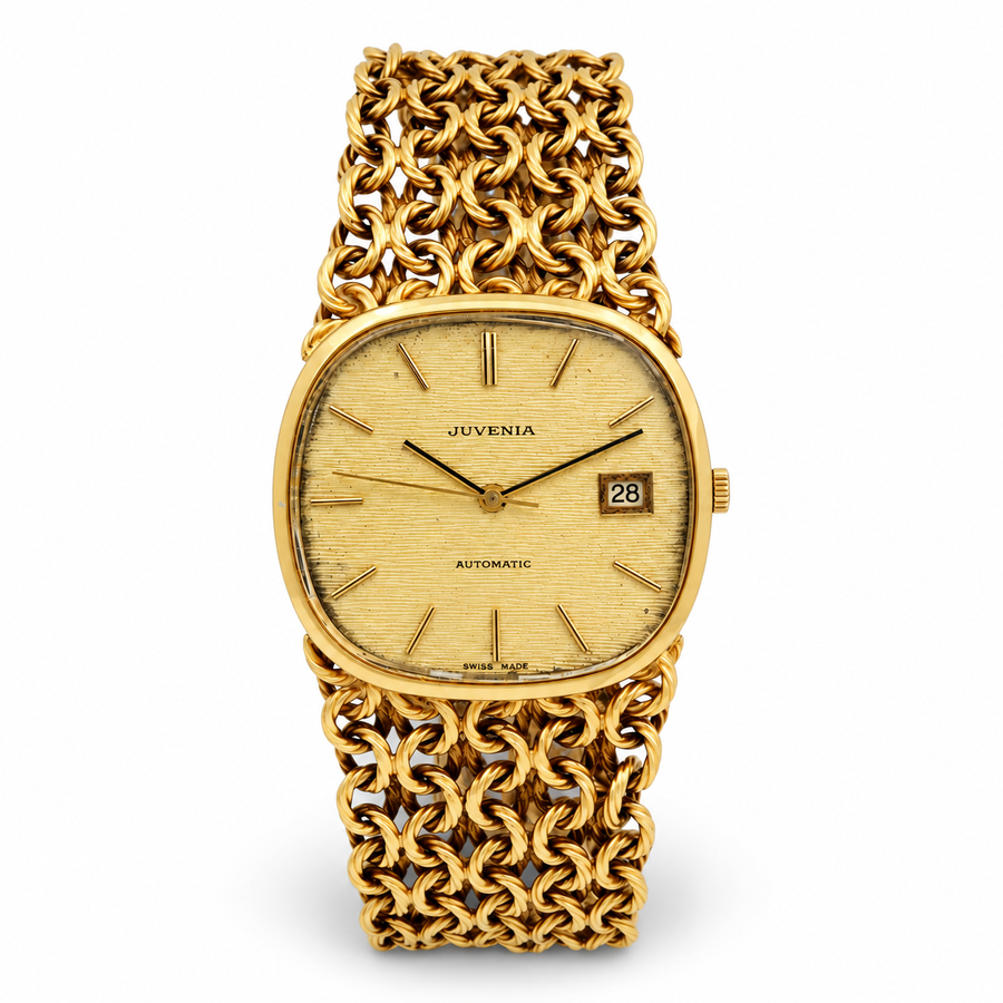 Juvenia 34mm Vintage 18K Yellow Gold Watch with Gold Dial and Smooth Bezel. (Pre-Owned)