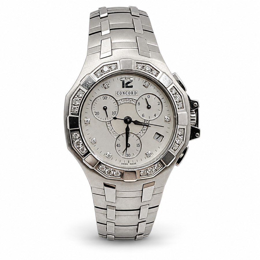 Ladies Concord Saratoga 32mm Octagon Stainless Steel Watch with Mother of Pearl Diamond Dial and Diamond Bezel. (Pre-Owned)