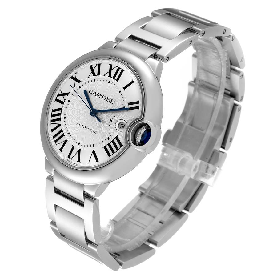 Men's Cartier 42mm Ballon Bleu Automatic Stainless Steel Watch with Roman Numeral Silver Dial and Smooth Bezel. (Pre-Owned W69012Z4)