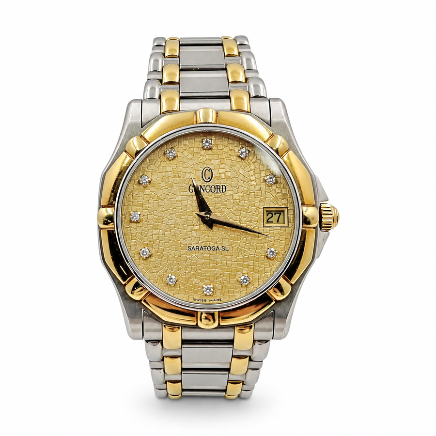 Men's Concord Saratoga 34mm Octagon Gold Plated / Stainless Steel Watch with Gold Diamond Dial. (Pre-Owned)
