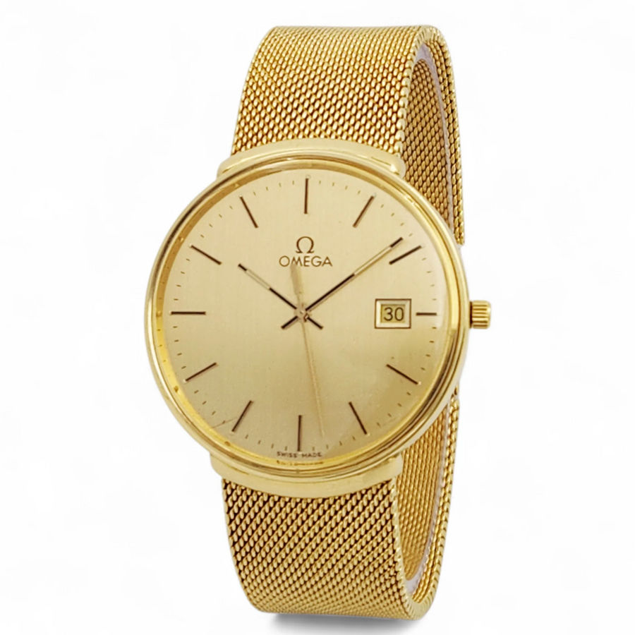 Men's Omega Vintage 34mm 18K Yellow Gold Watch with Mesh Band and Gold Dial. (Pre-Owned)